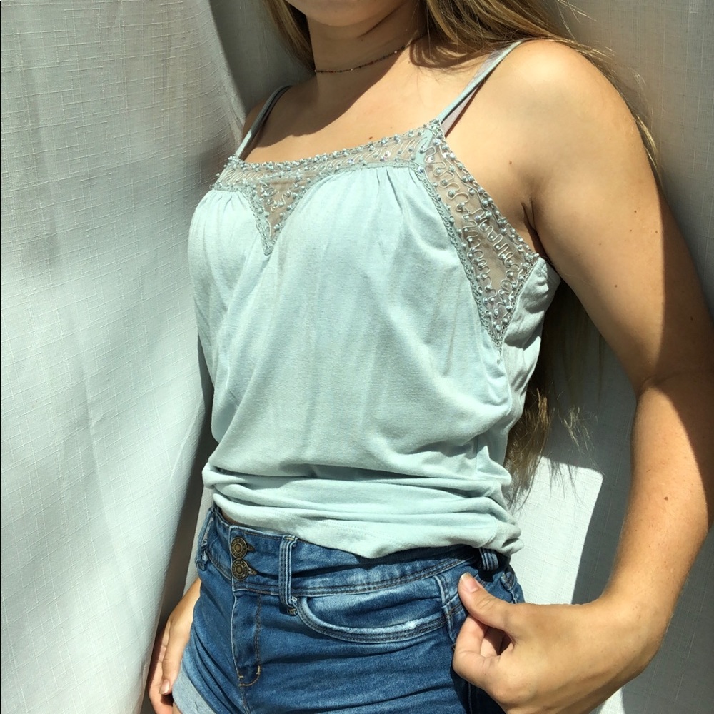 ✈️Blue Semi Lace Tank Top ✈️